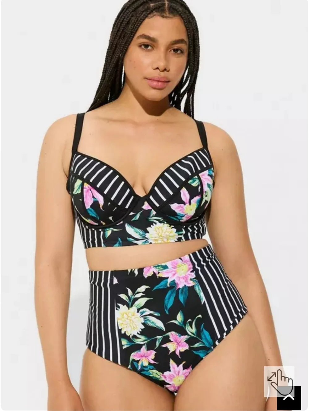 Torrid Black Floral & Stripe High-Waist Bikini Set - Picture 4 of 4
